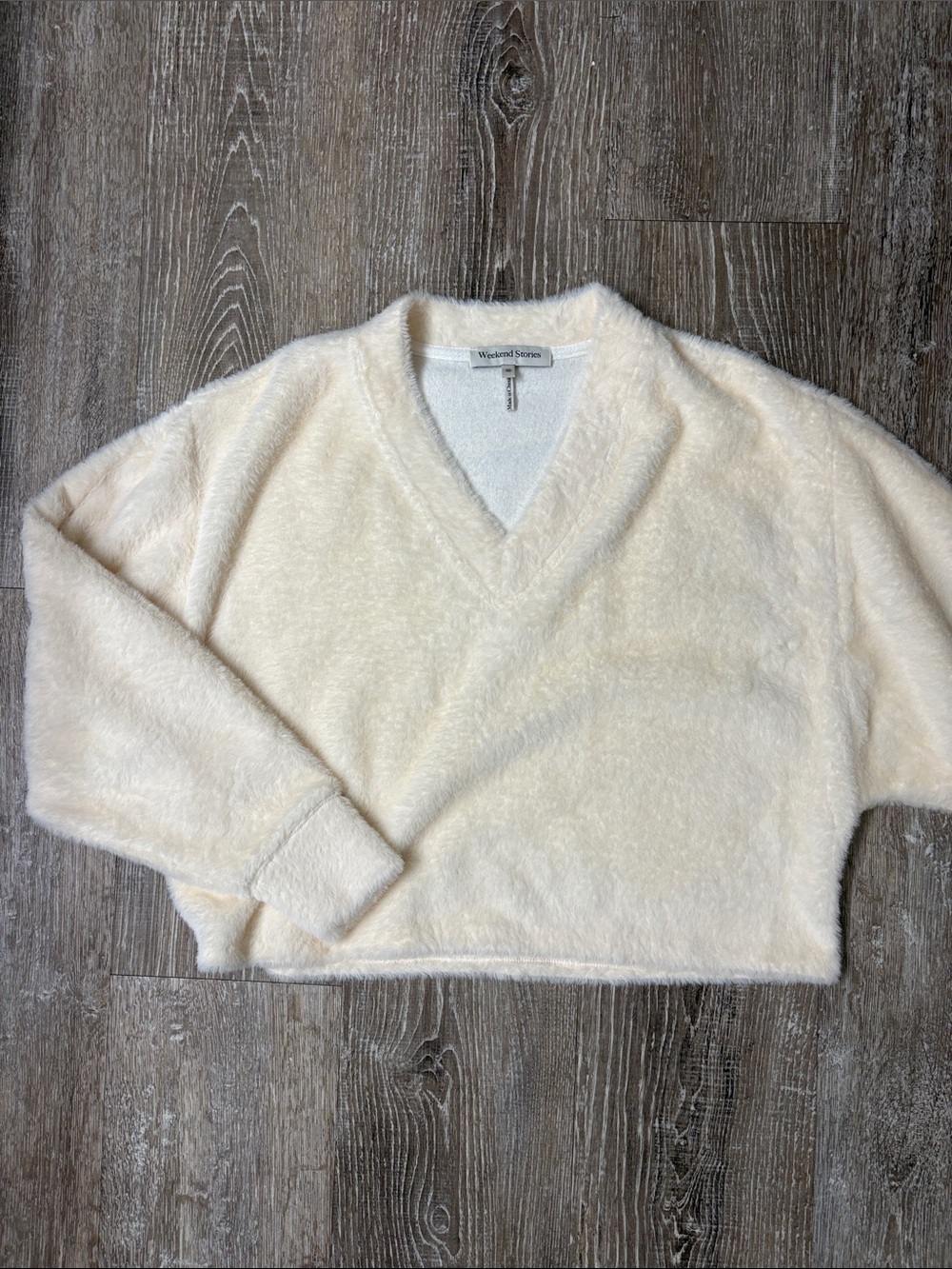 Weekend Stories Ivory Plush V-Neck Sweater